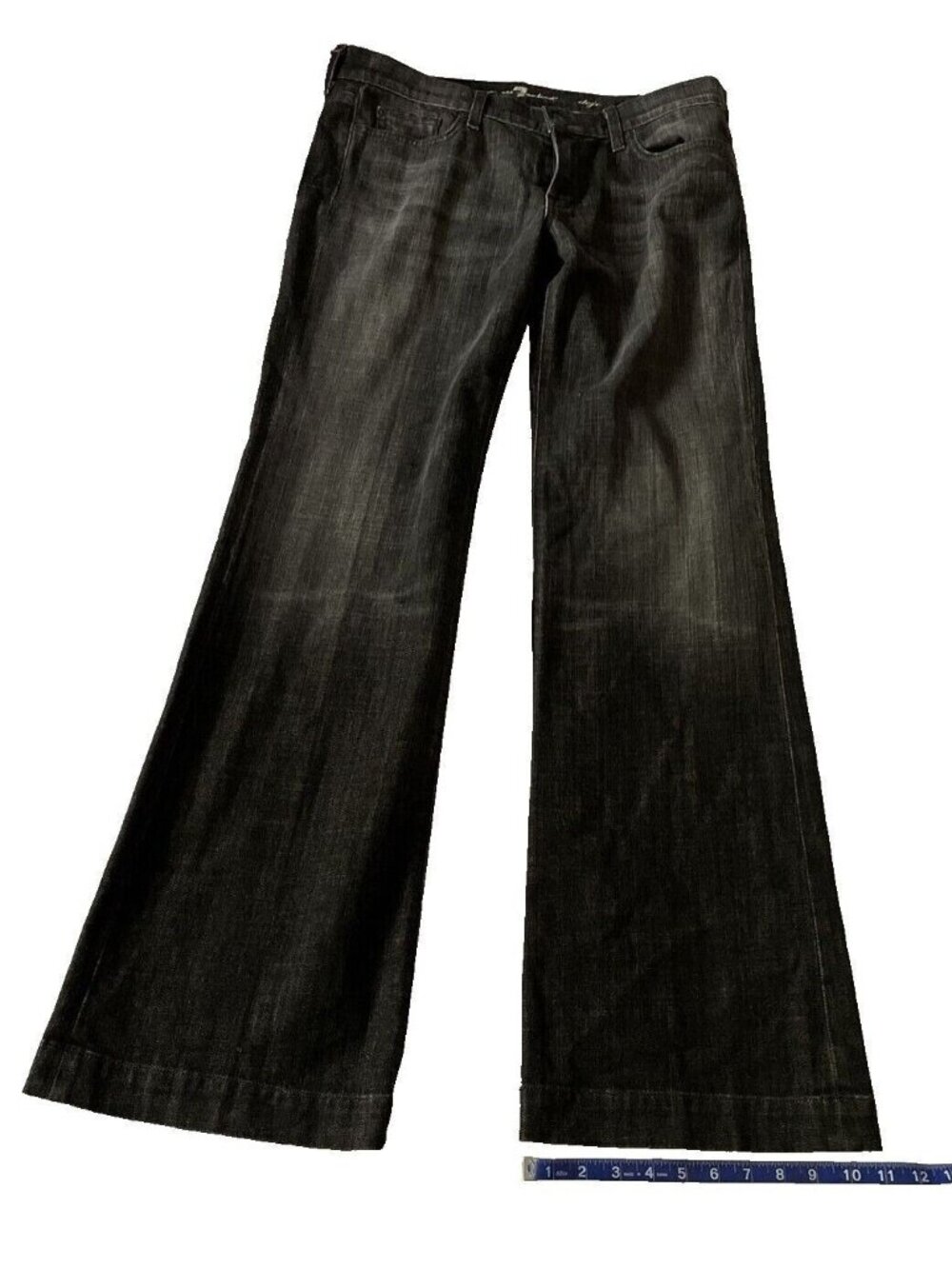 7 For All Mankind Dojo Wide Leg Jeans Black Denim Size 32 Goth MSRP $233